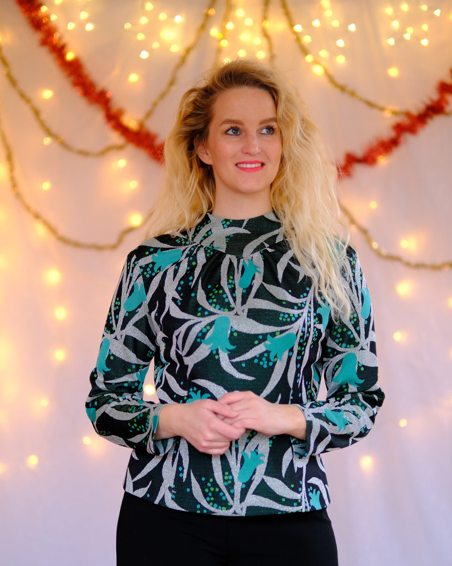 Vintage Groene vintage top met print - M - Petit Paris Vintage