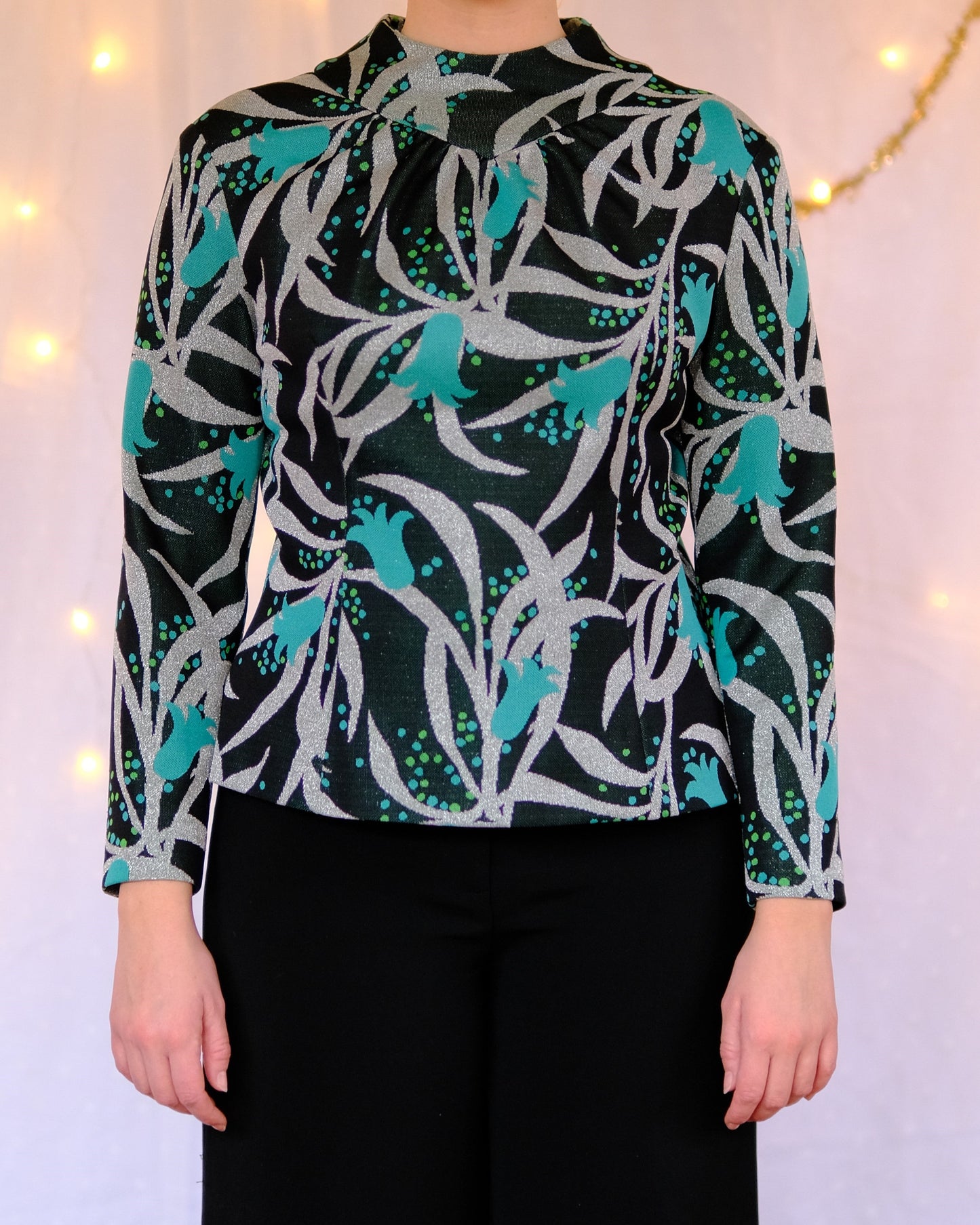 Vintage Groene vintage top met print - M - Petit Paris Vintage