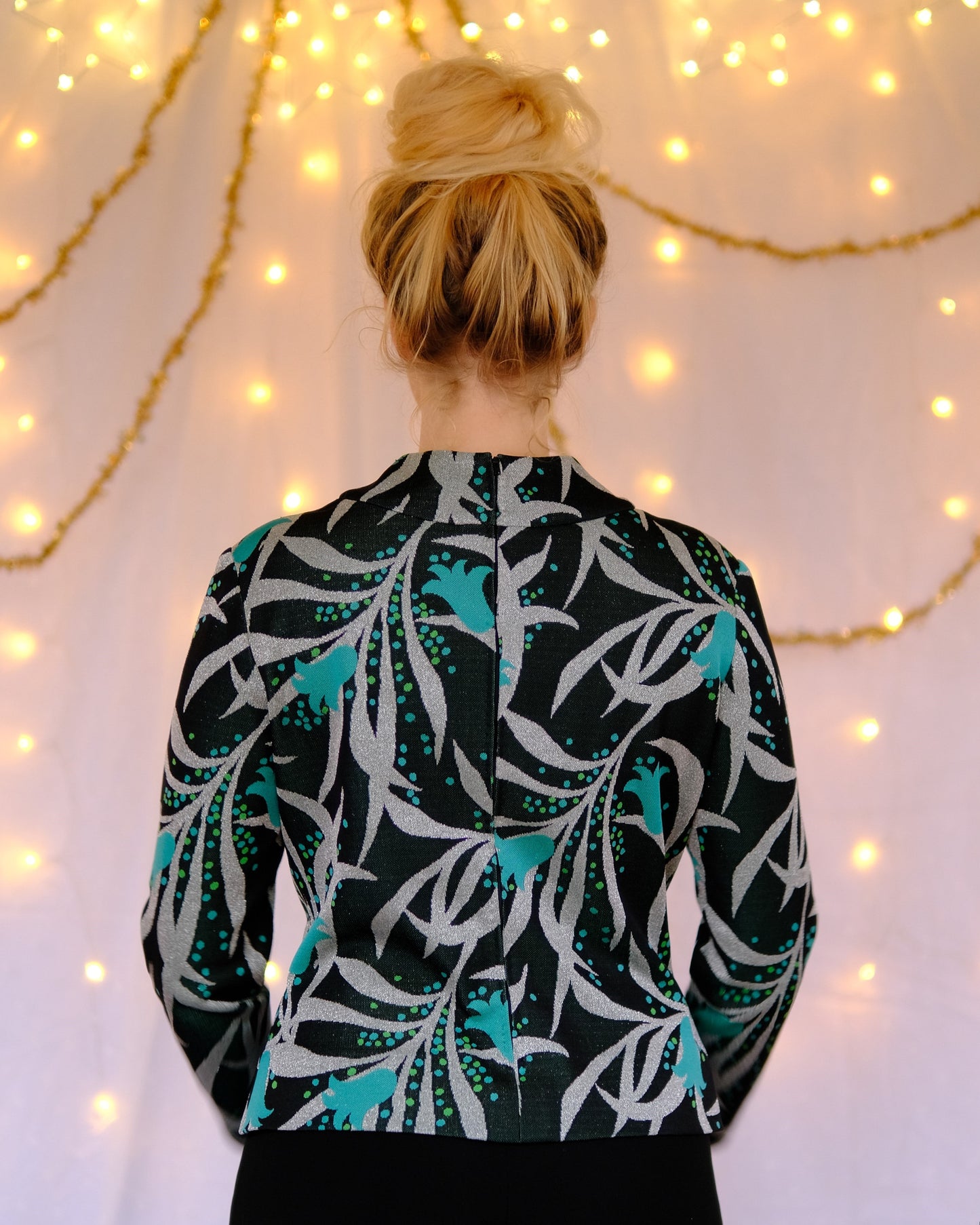 Vintage Groene vintage top met print - M - Petit Paris Vintage