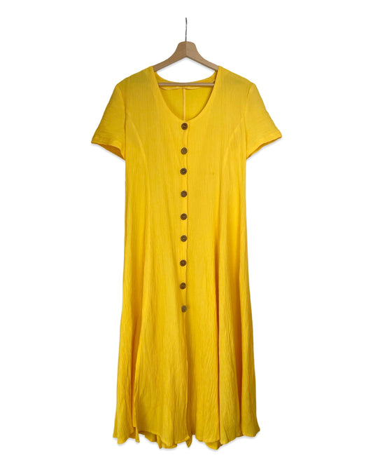 Vintage Gele crinkle jurk - S/M - Petit Paris Vintage