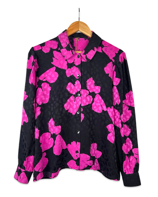 Zijden vintage blouse met bloemen - M/L