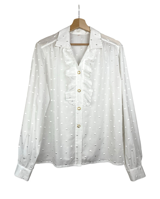 Vintage Blouse met geborduurde stippen - L - Petit Paris Vintage