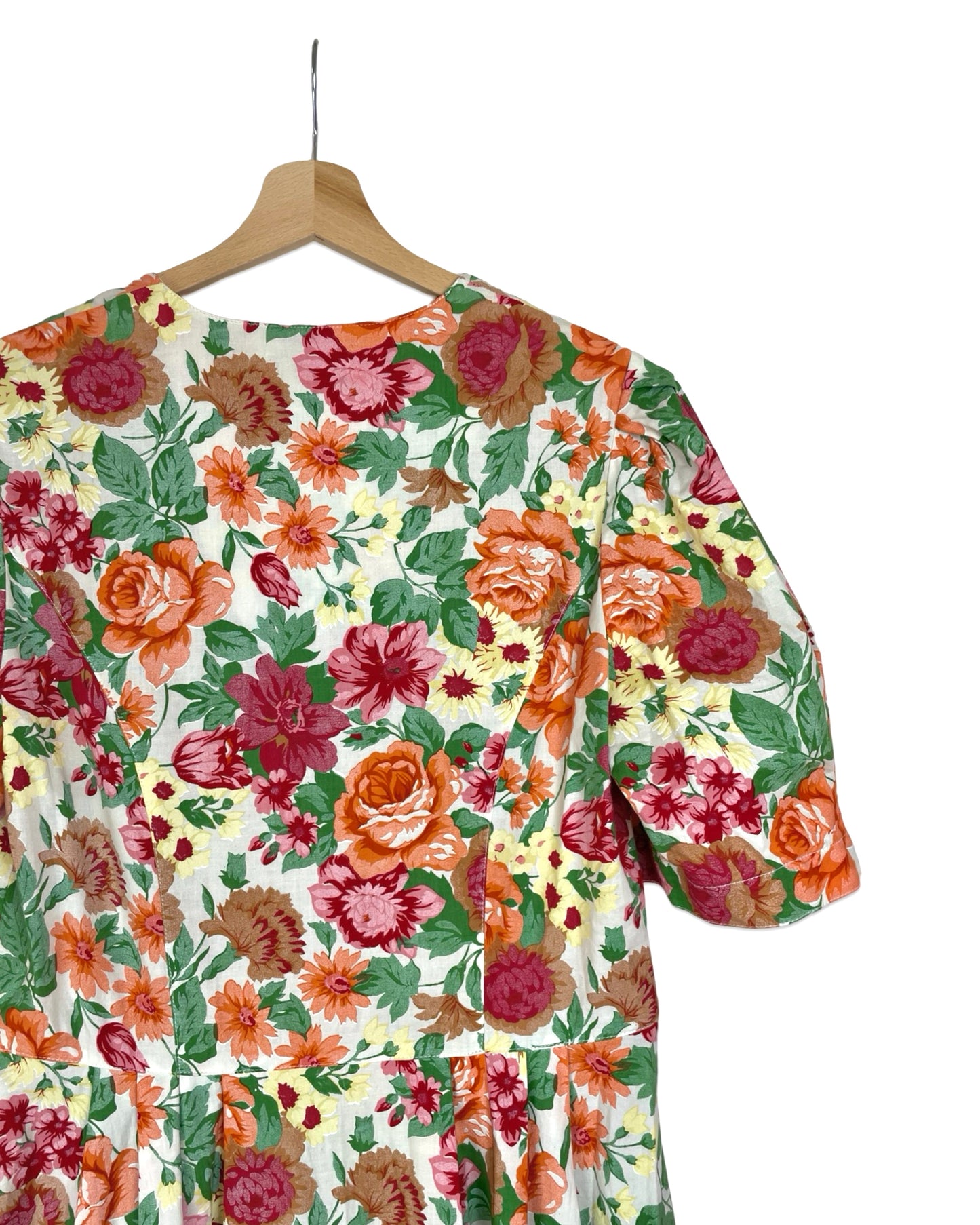 Vintage Bloemenjurk met pofmouwen - M/L - Petit Paris Vintage