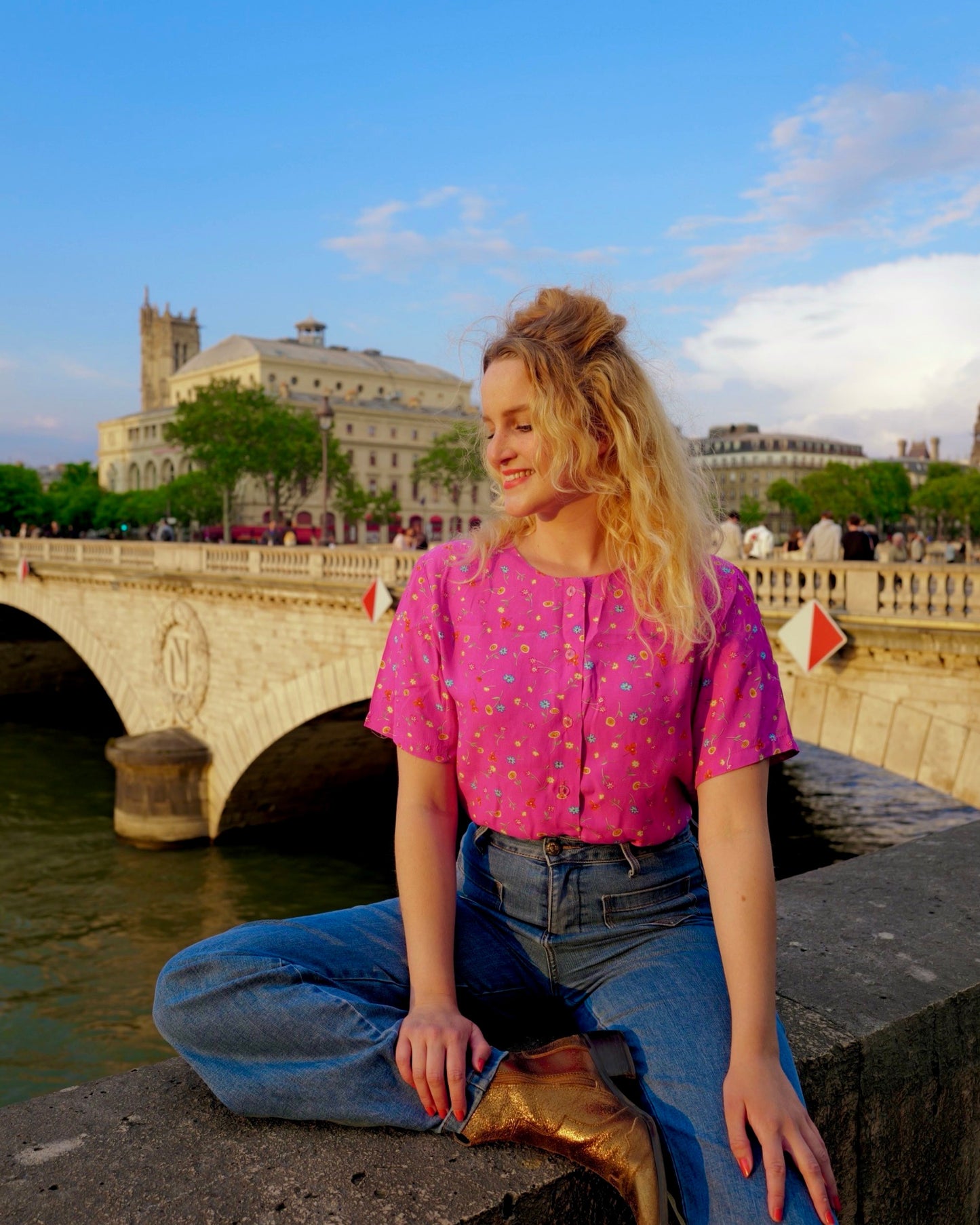Vintage Blouse met bloemen - L - Petit Paris Vintage