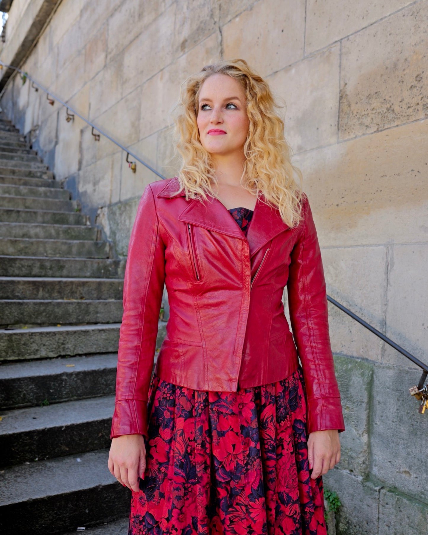 Rood leren jack - XS
