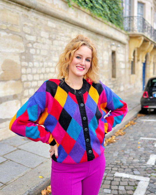 Vintage multicolor vest met ruiten - L