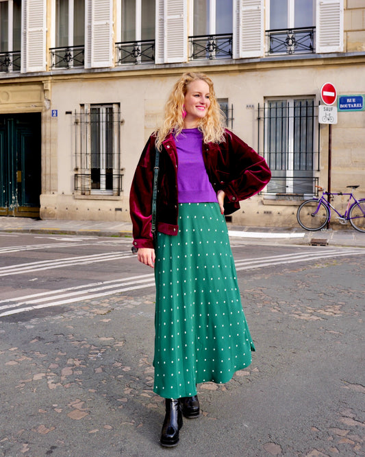 Groene maxirok met stippen - M