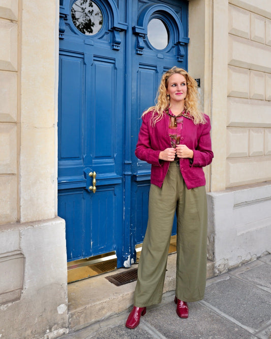 Olijfgroene wijde pantalon - S