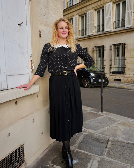 Vintage Midi plooirok met riem - M/L - Petit Paris Vintage