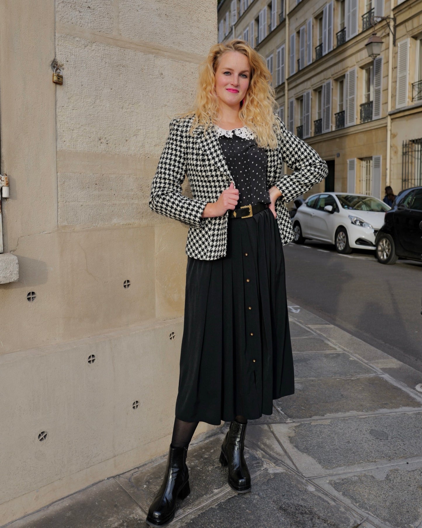 Vintage Midi plooirok met riem - M/L - Petit Paris Vintage