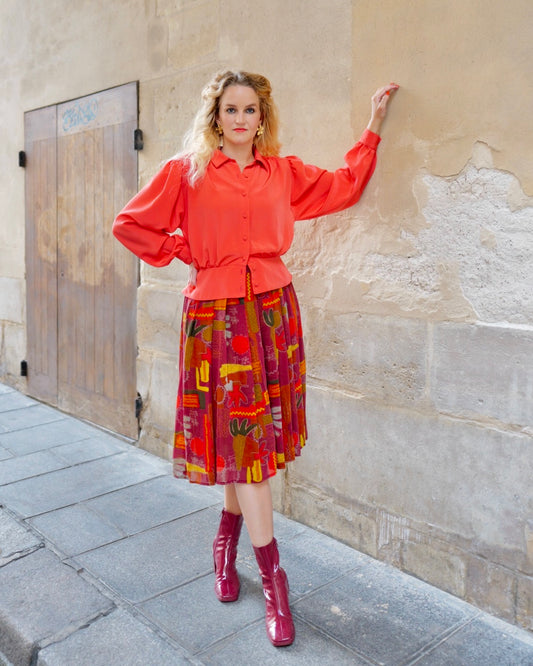 Vintage plooirok met print - M