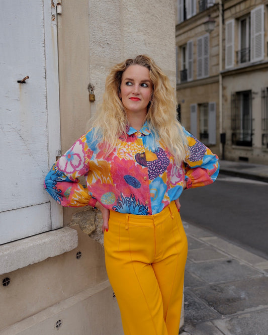 Vintage bloemen blouse met raglanmouw - XL