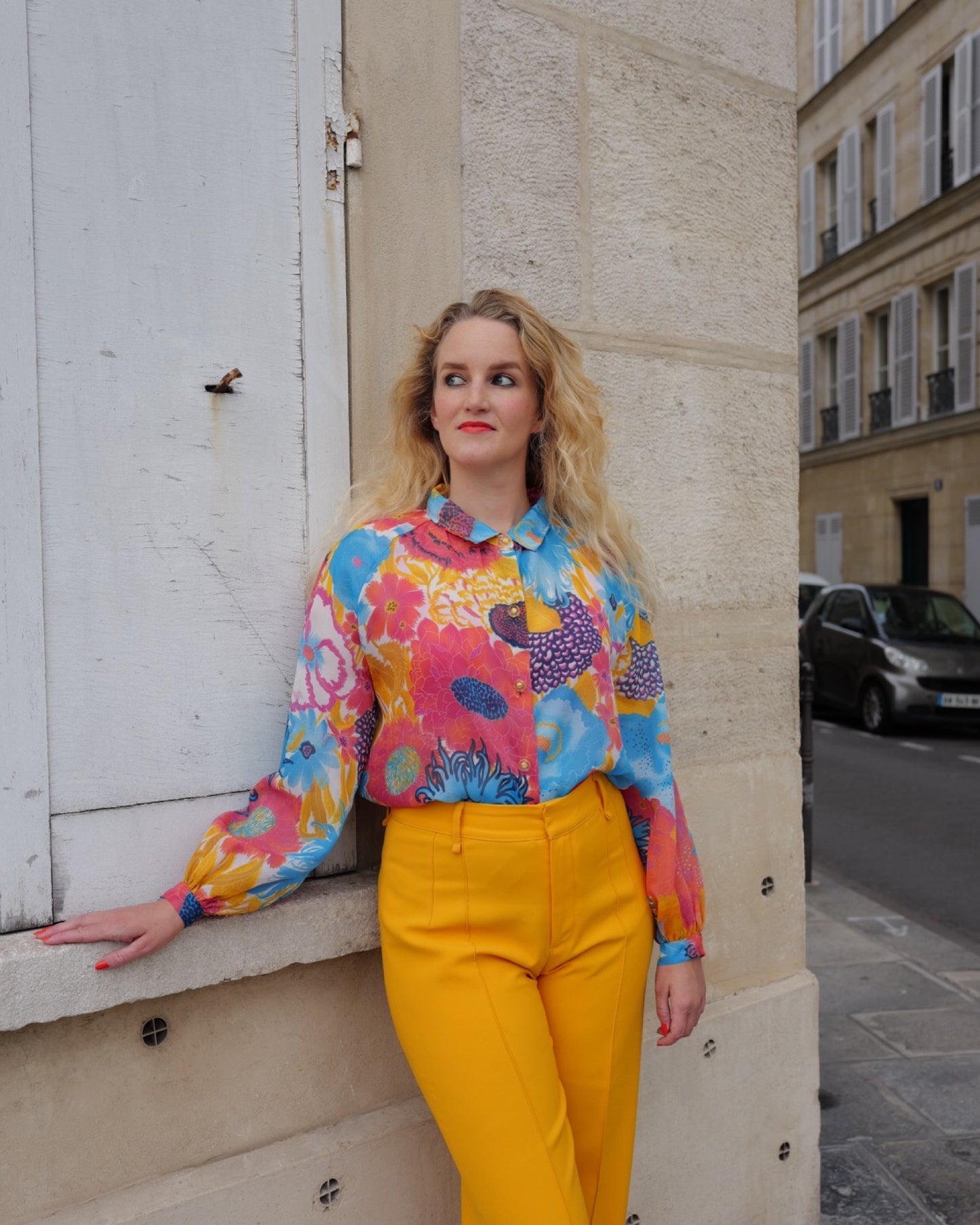 Vintage bloemen blouse met raglanmouw - XL