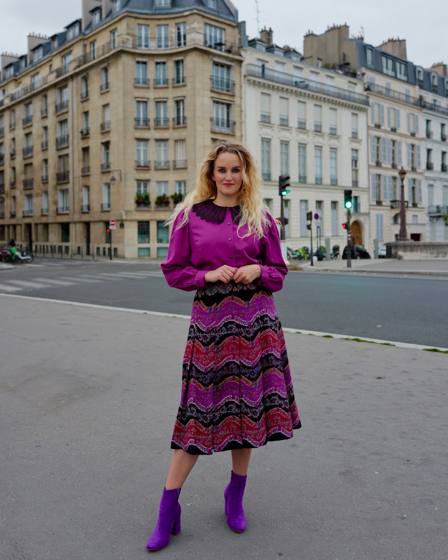 Zijden vintage midirok met print - M/L