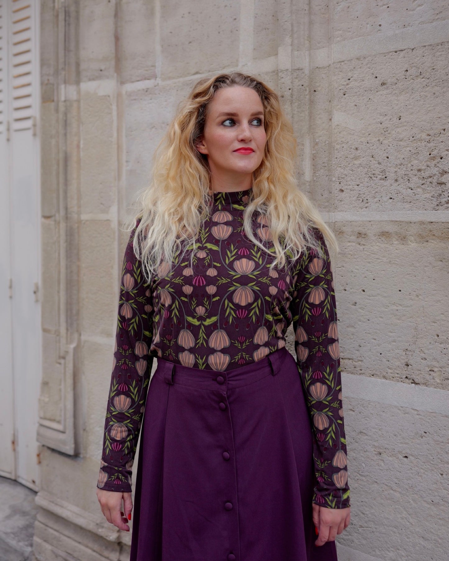 Top met col en botanische print - L