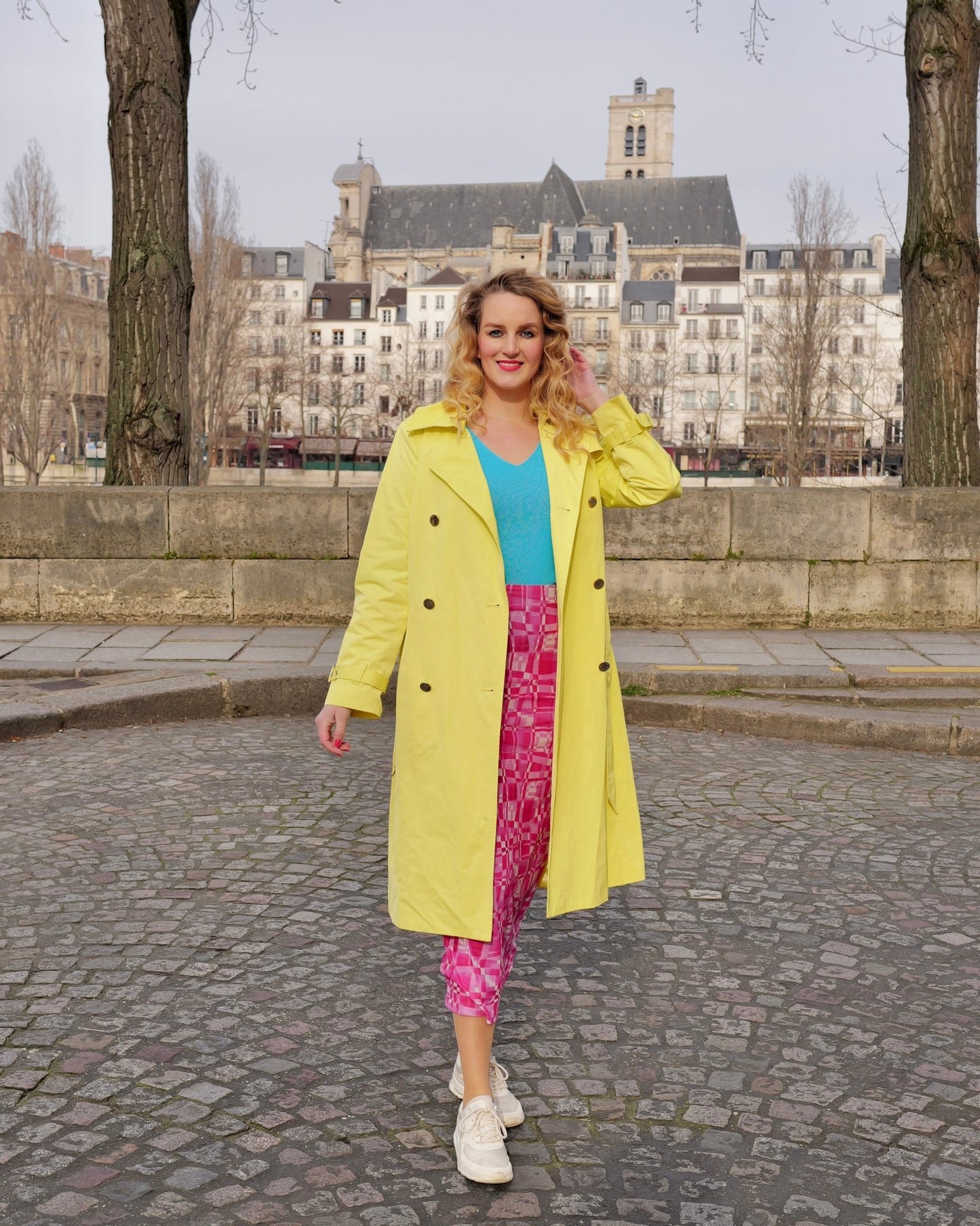 Highlighter gele trenchcoat - S - Petit Paris Vintage