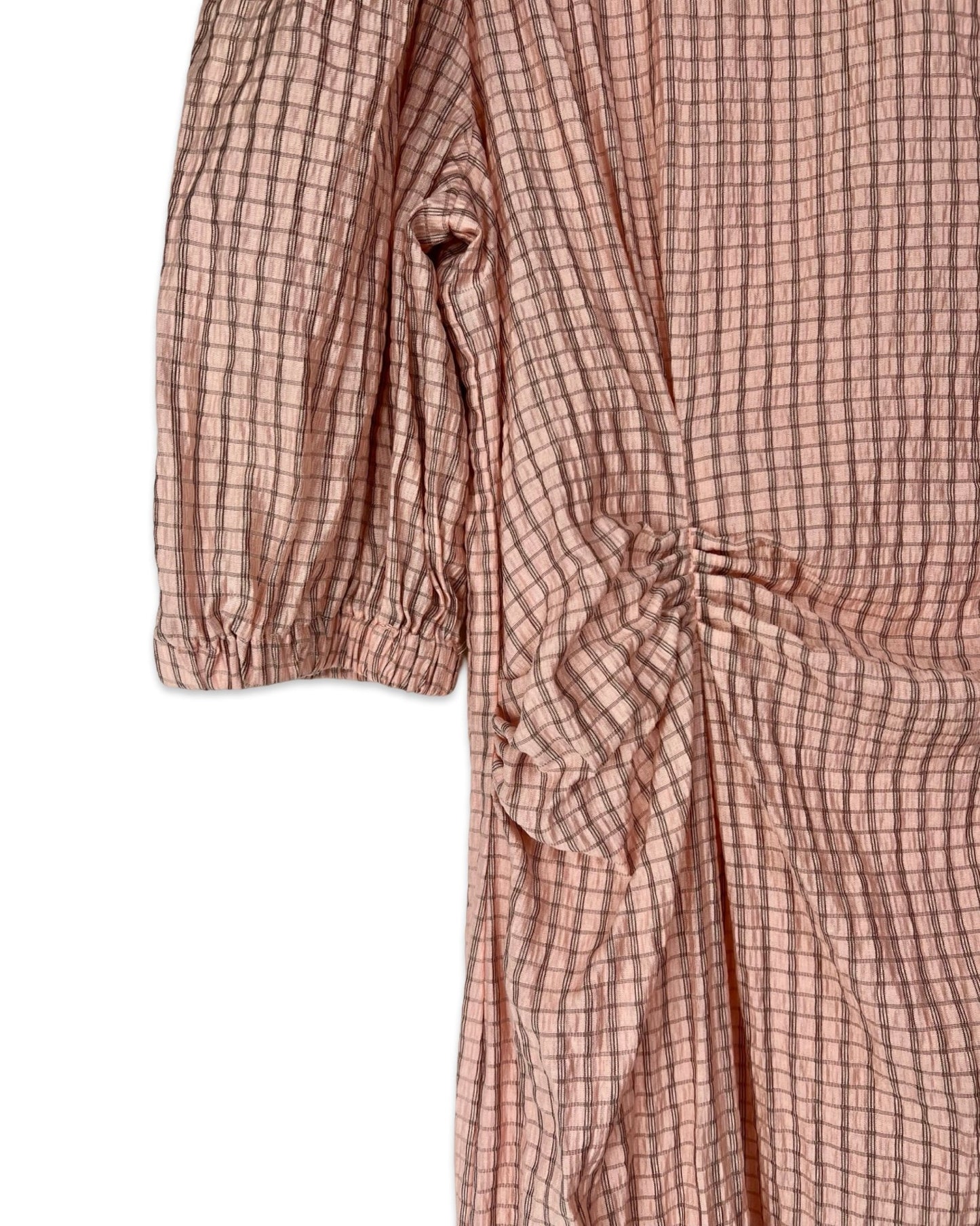 Lichtroze midi jurk met pofmouwen - M - Petit Paris Vintage