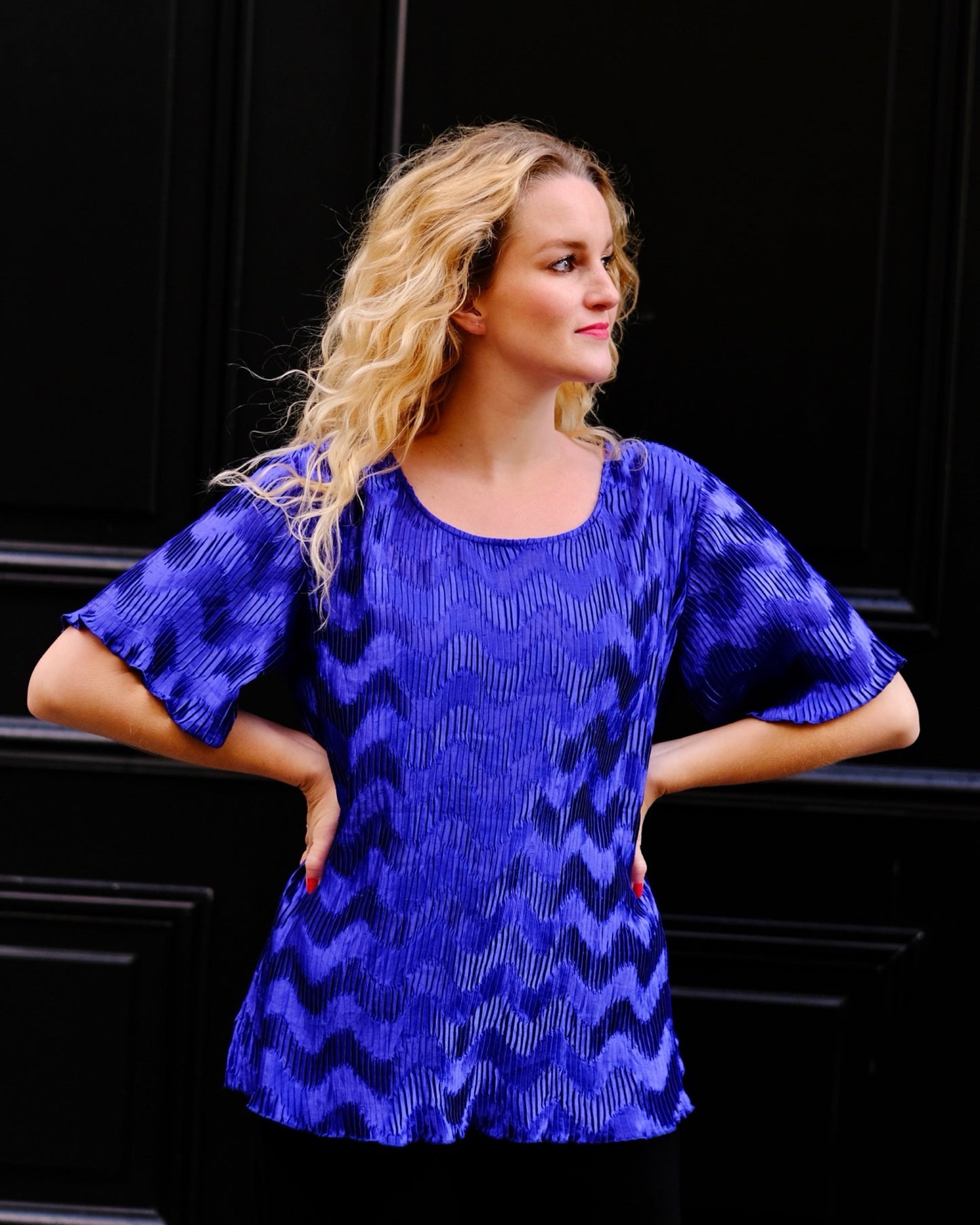 Kobaltblauwe vintage plissétop - XL