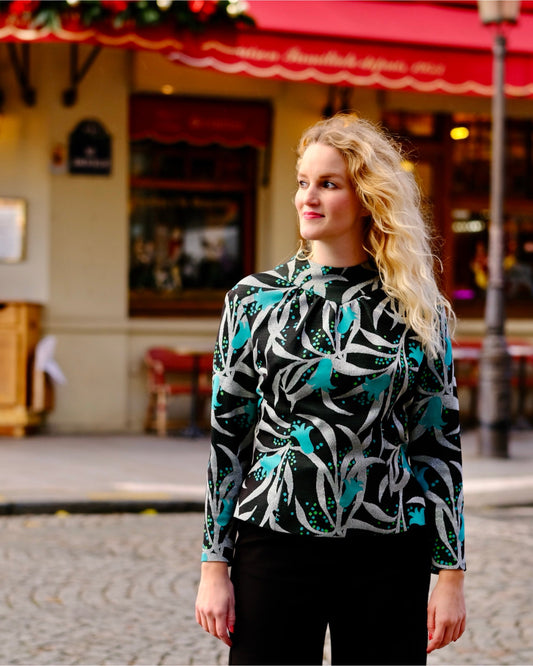 Vintage Groene vintage top met print - M - Petit Paris Vintage