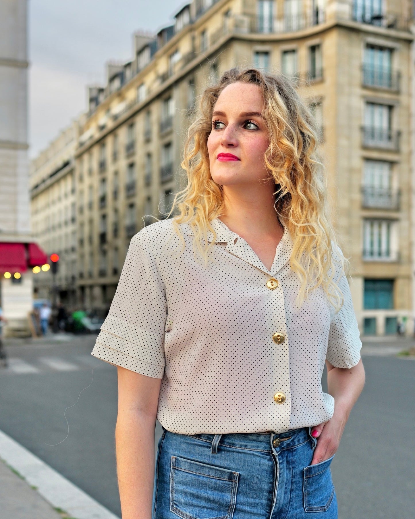 Zijden blouse met stipjes - L