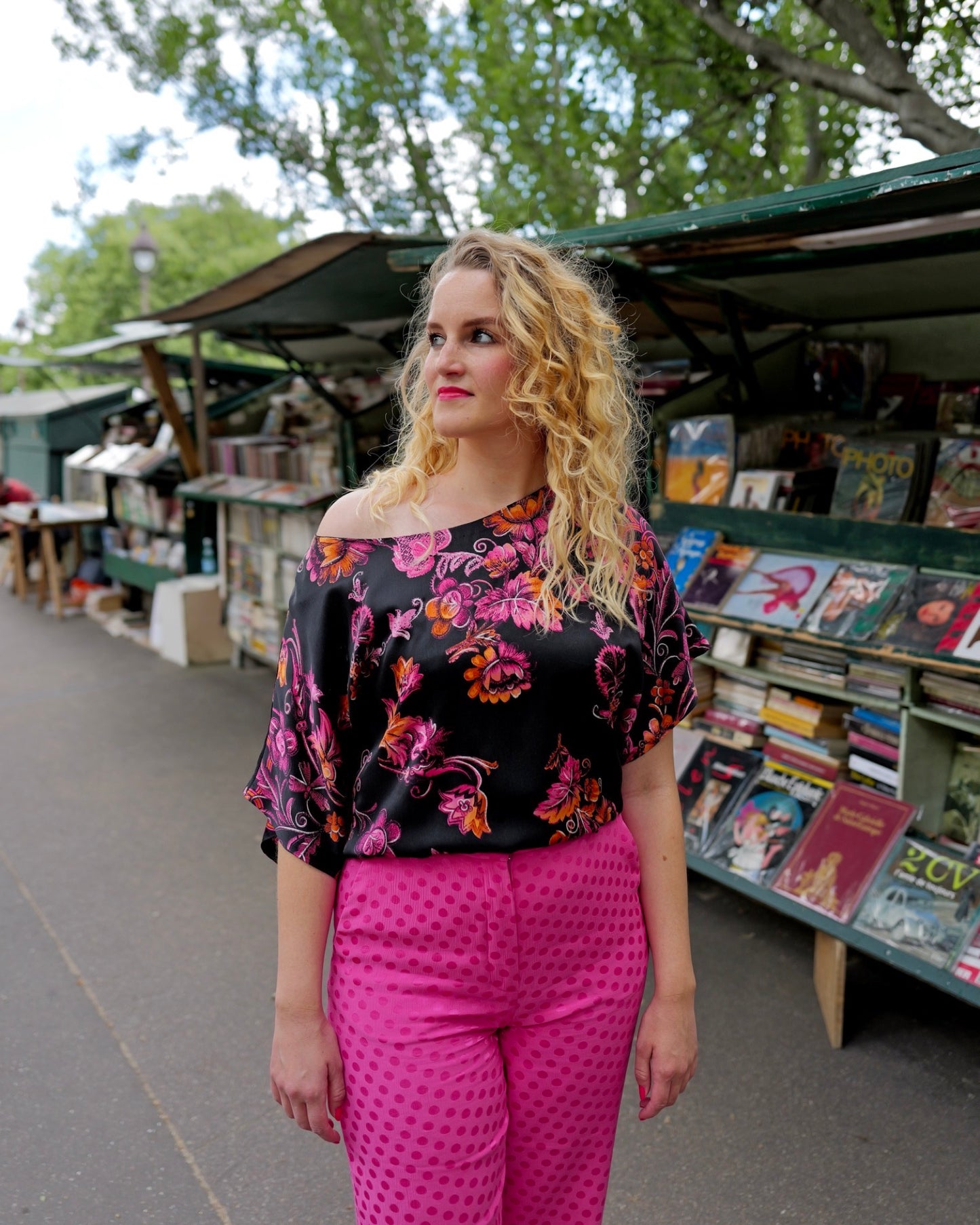 Zijden top met bloemen - XL
