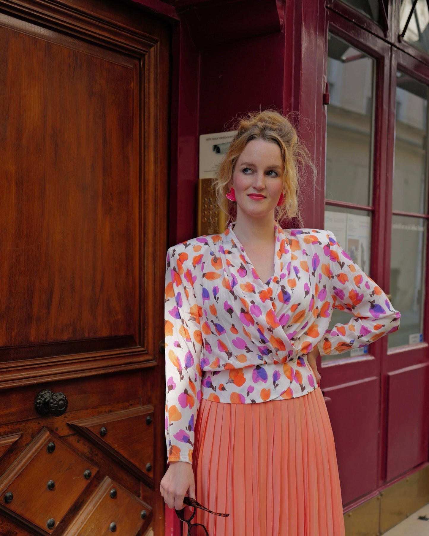 Vintage Overslag blouse met bloemen - S - Petit Paris Vintage