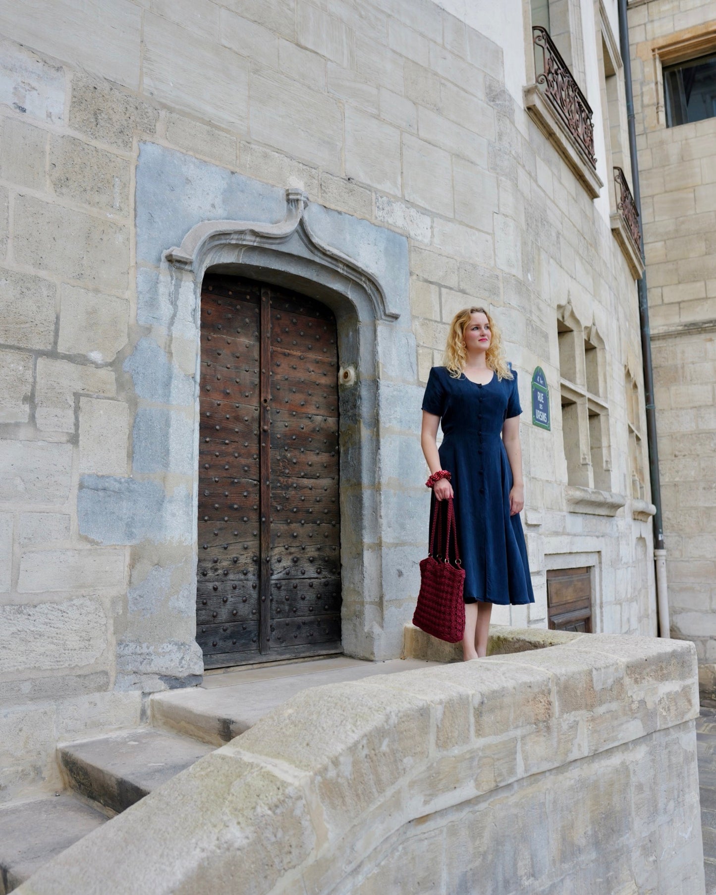 Vintage Donkerblauwe midi jurk - M - Petit Paris Vintage
