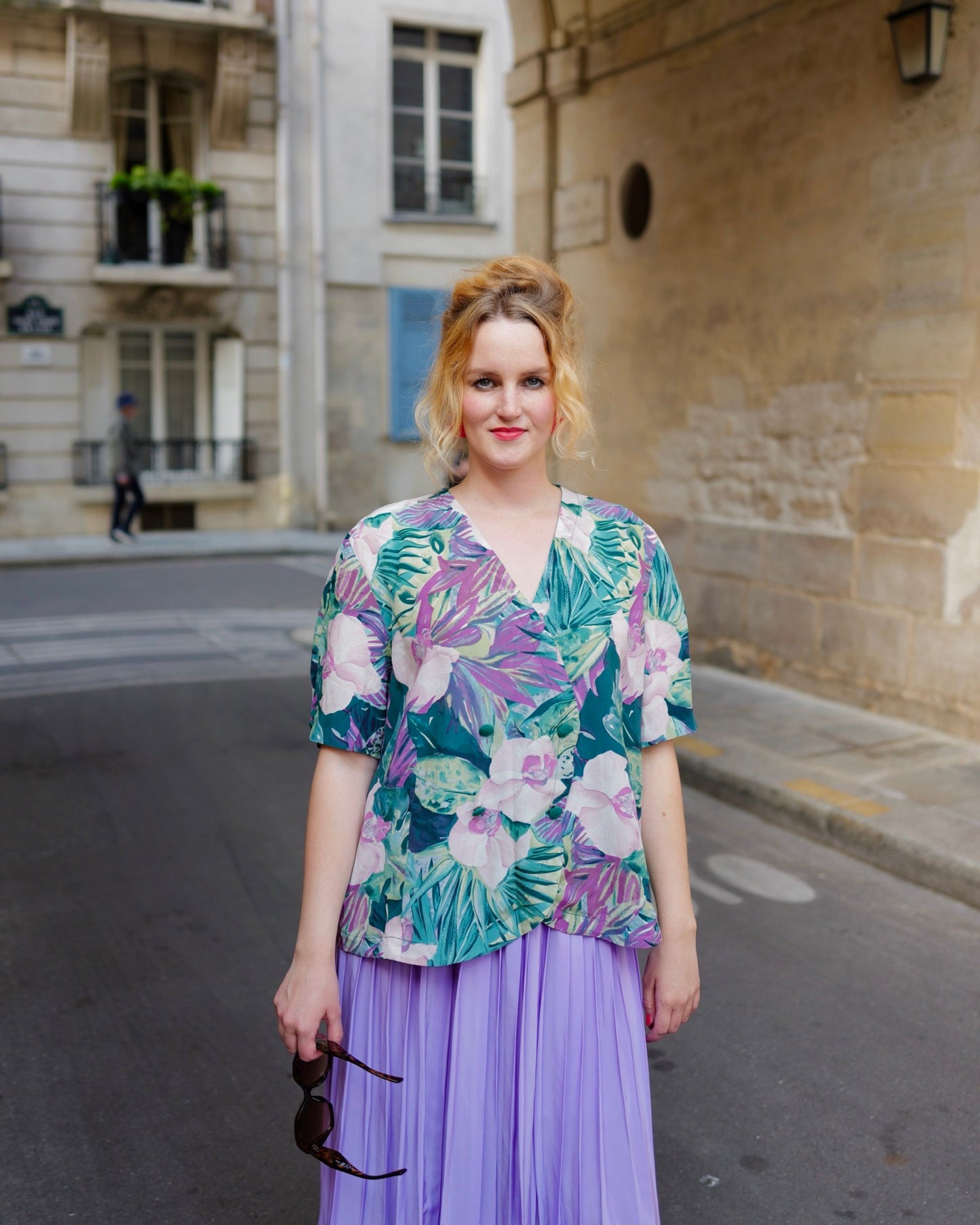 Vintage Doublebreasted blouse met bloemen - XL - Petit Paris Vintage