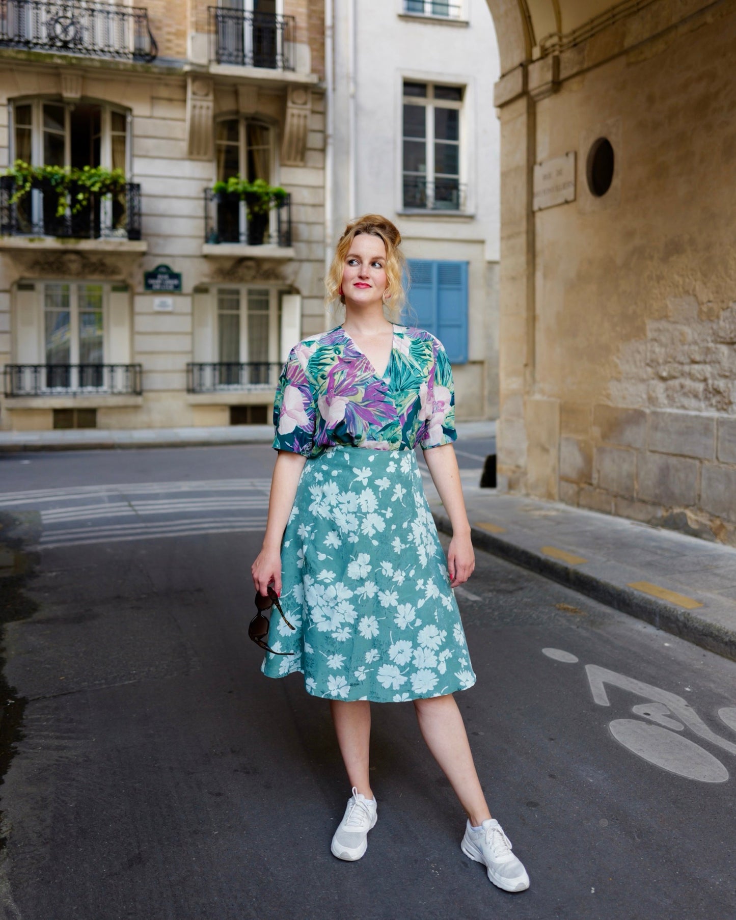Vintage Doublebreasted blouse met bloemen - XL - Petit Paris Vintage