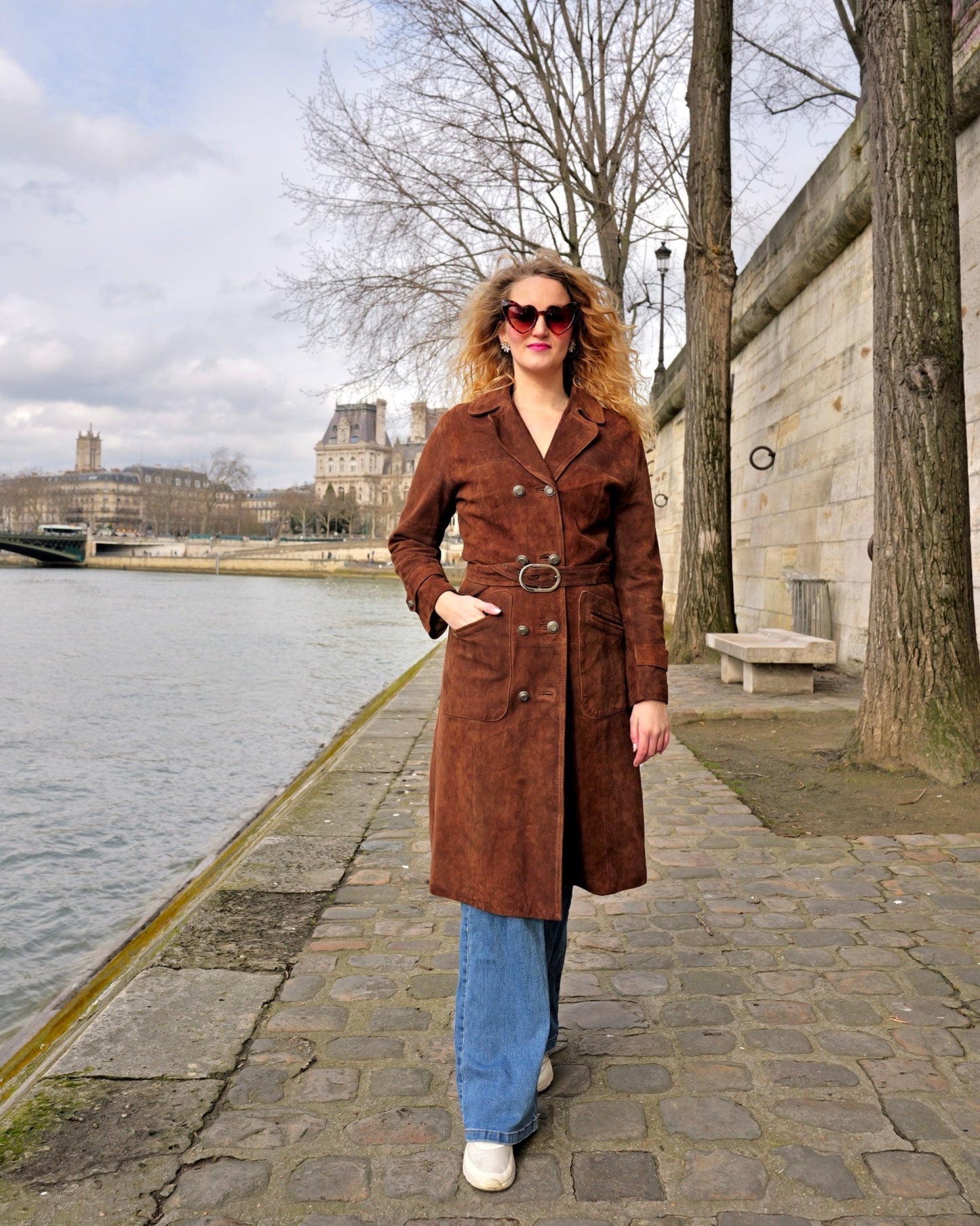 Vintage suède trenchcoat - S