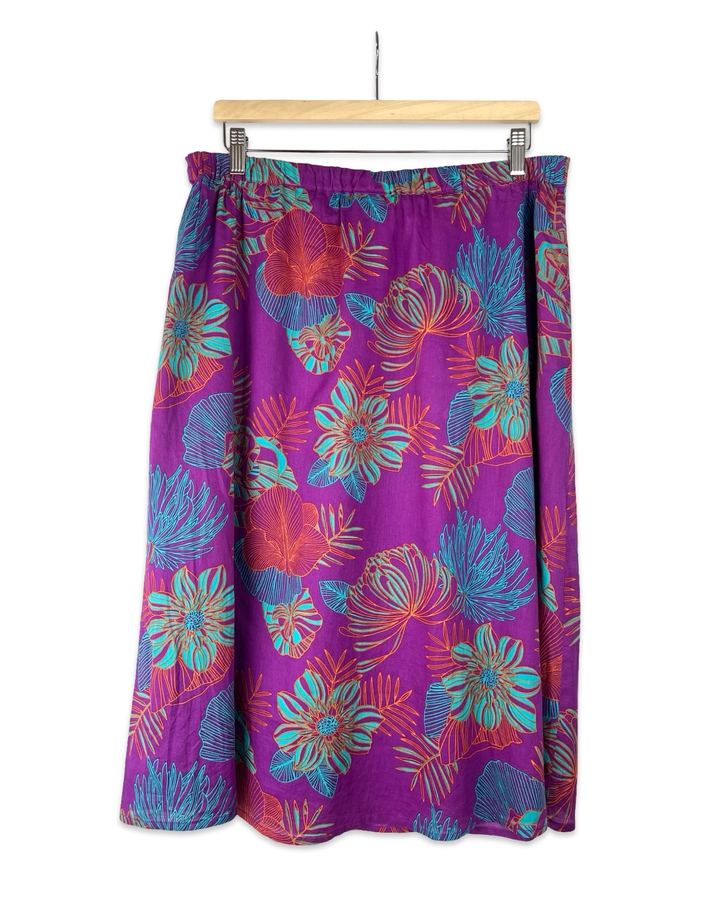 Paarse midirok met bloemen - L