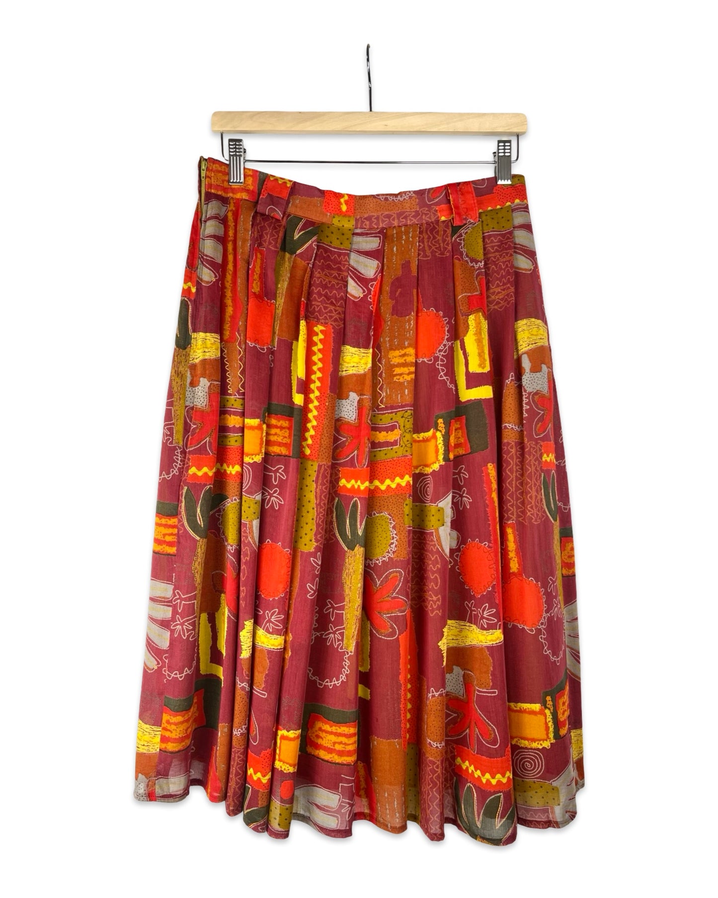 Vintage plooirok met print - M