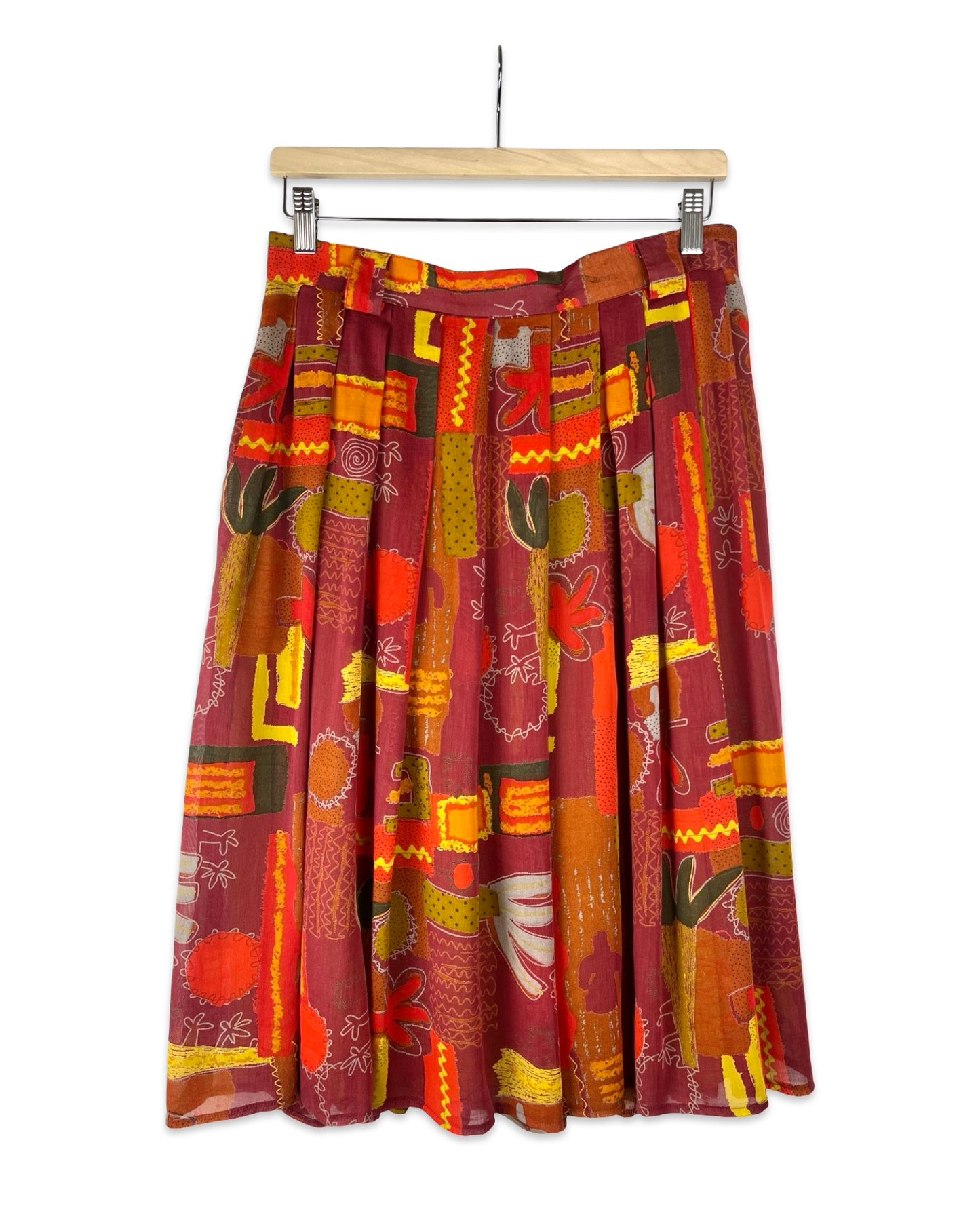 Vintage plooirok met print - M