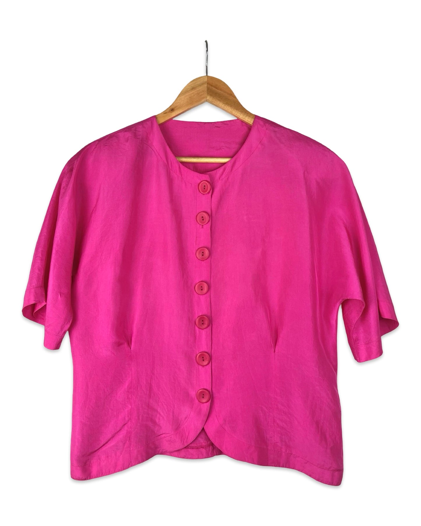 Fuchsia zijden vintage blouse - L