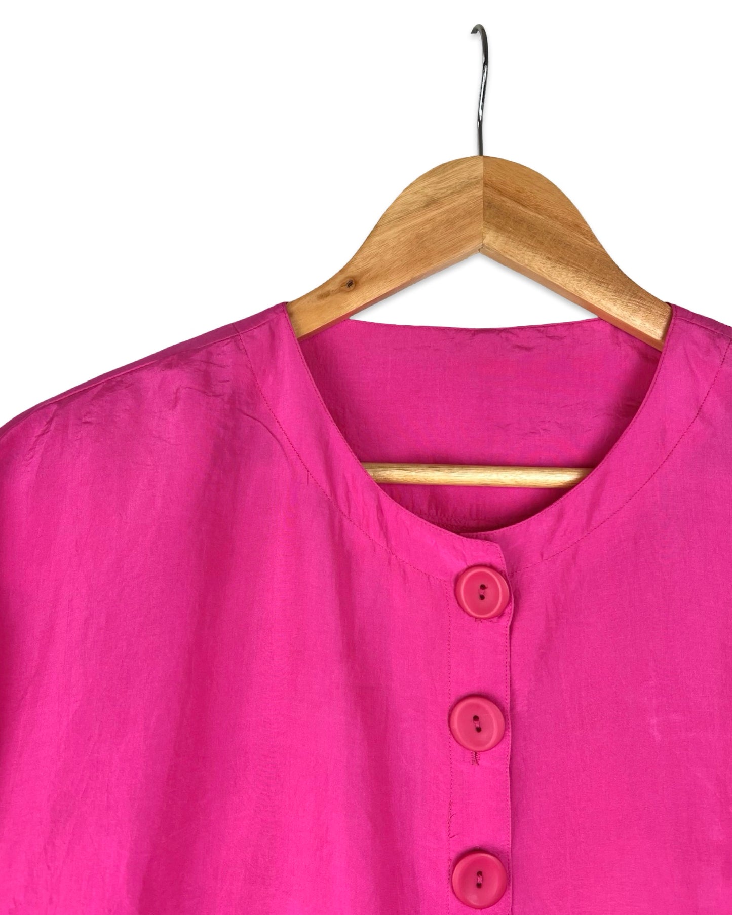 Fuchsia zijden vintage blouse - L