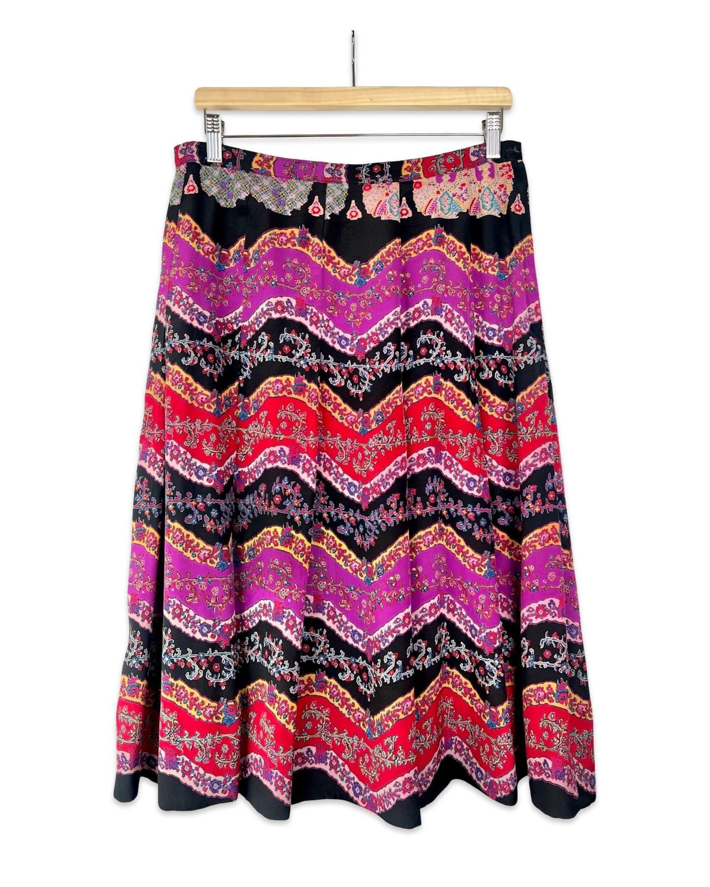 Zijden vintage midirok met print - M/L
