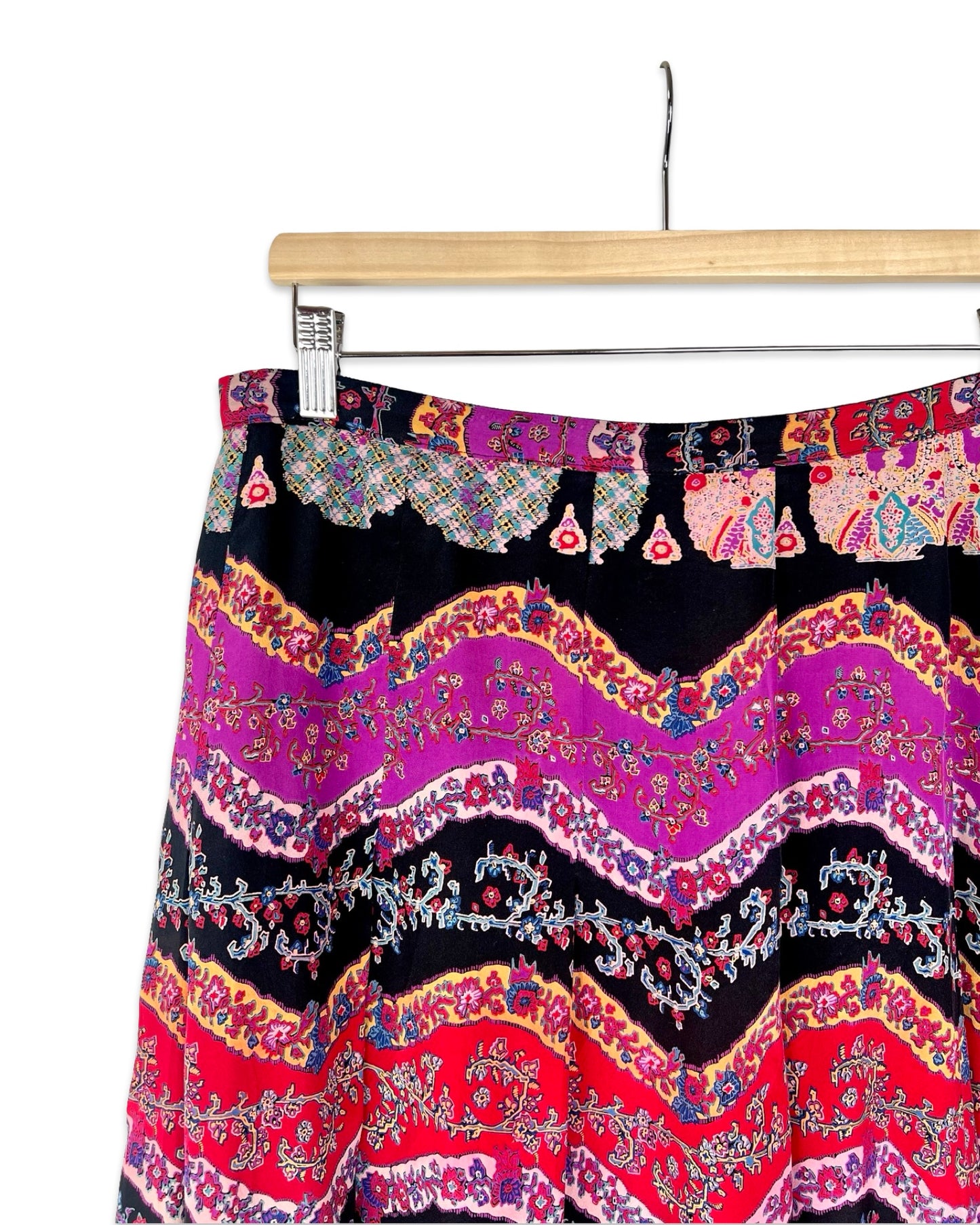 Zijden vintage midirok met print - M/L