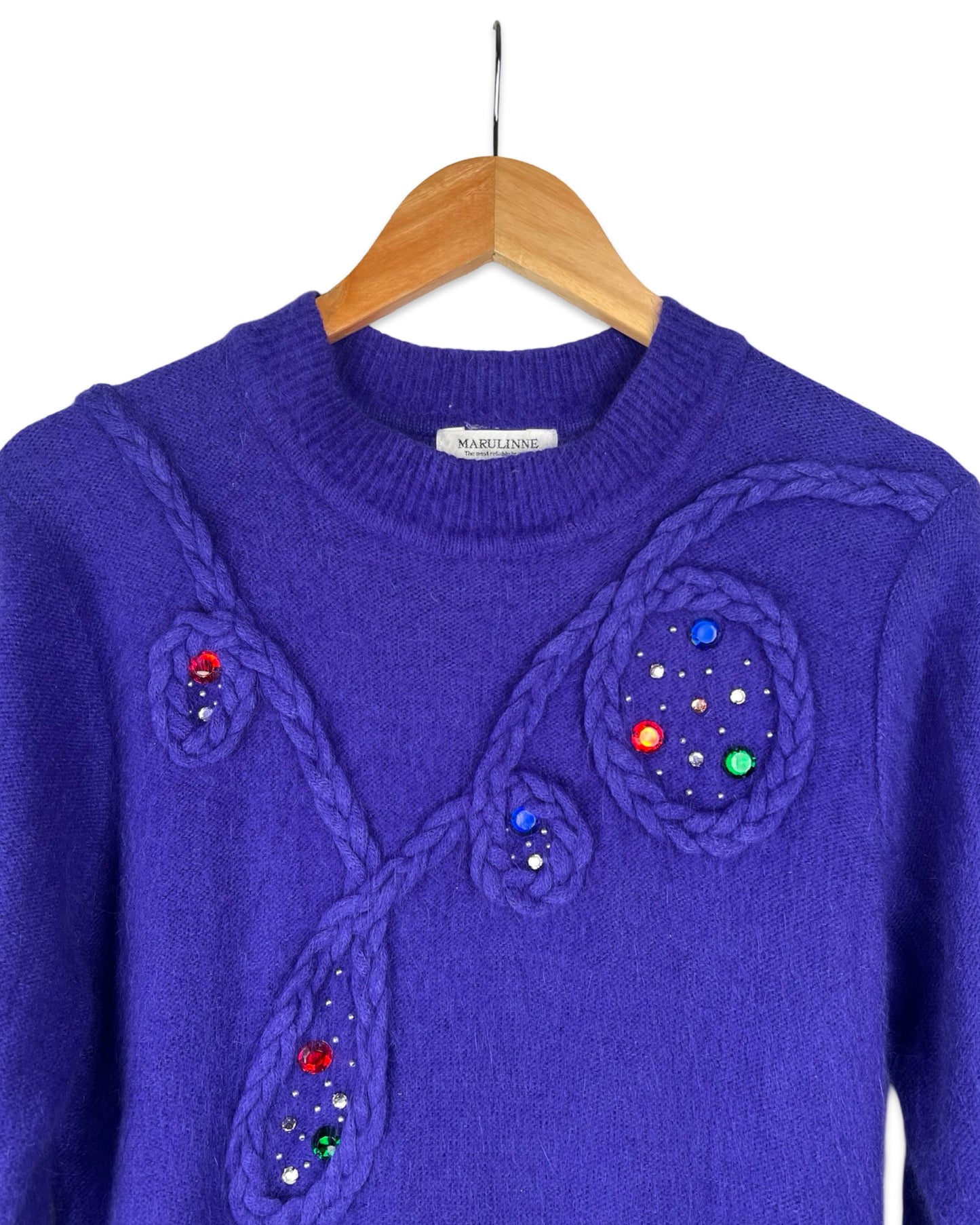Paarse vintage trui met strass stenen - S