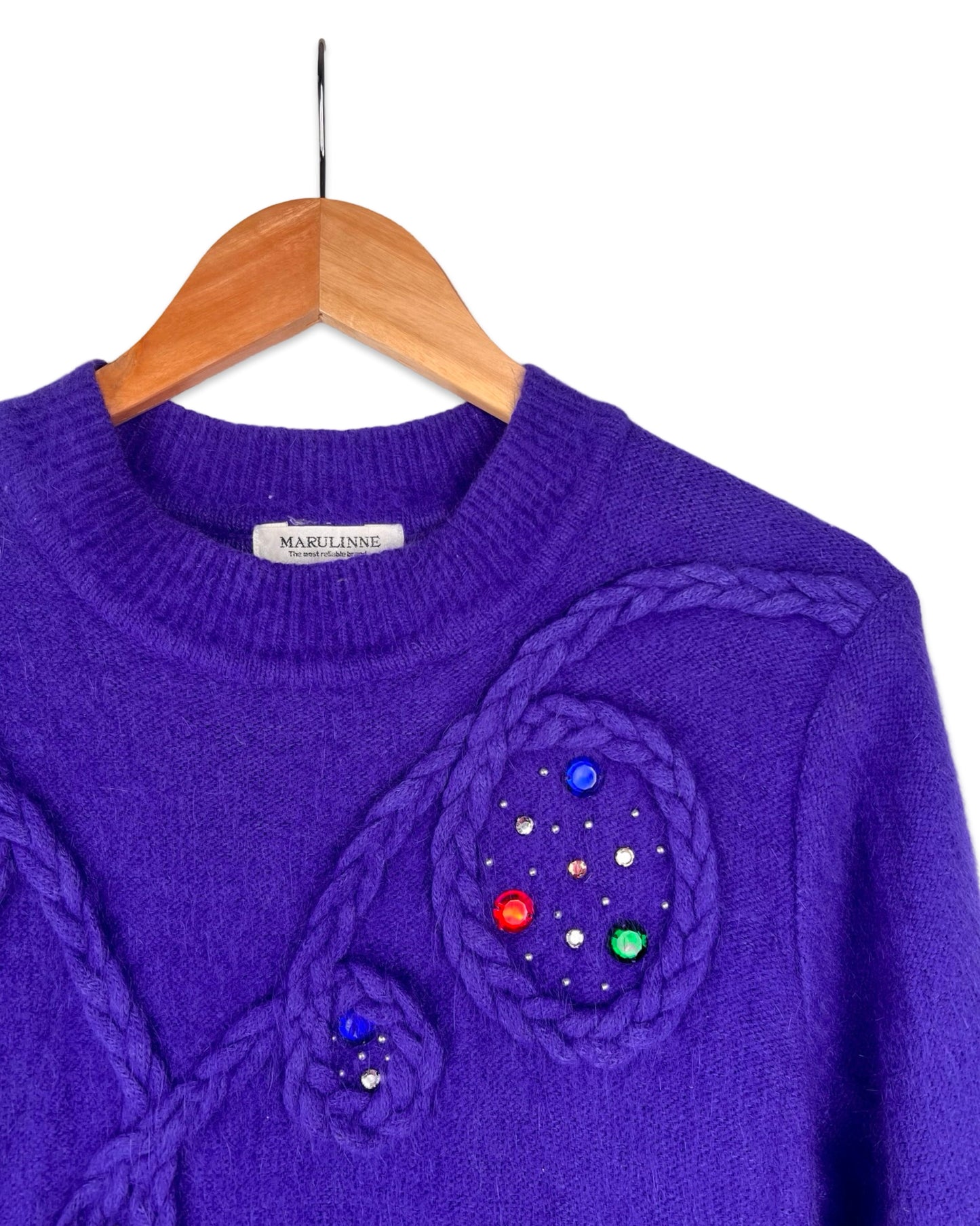 Paarse vintage trui met strass stenen - S