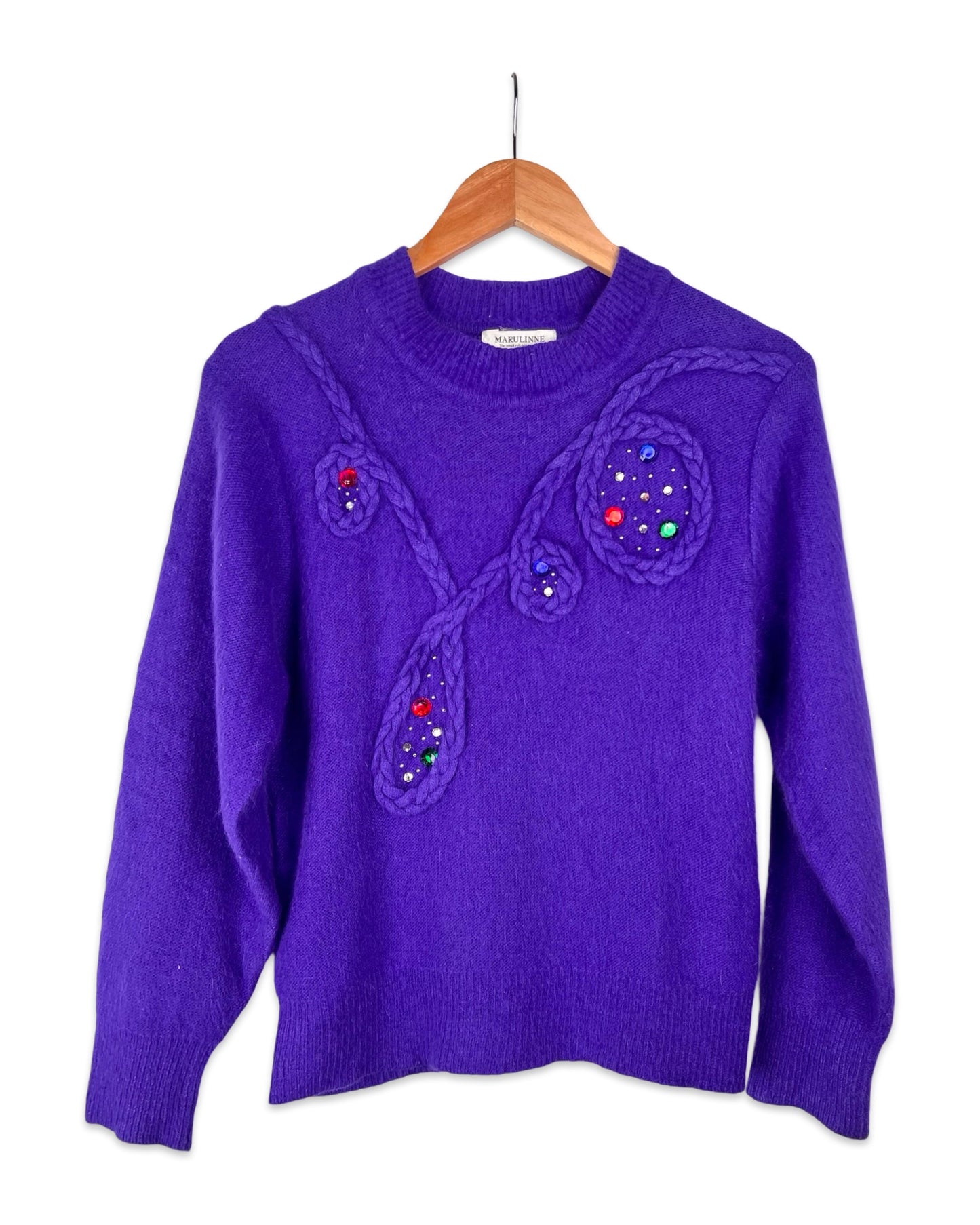 Paarse vintage trui met strass stenen - S