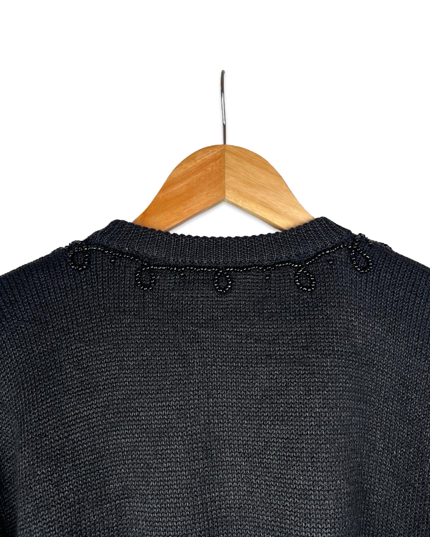 Zwarte vintage trui met kralen - M