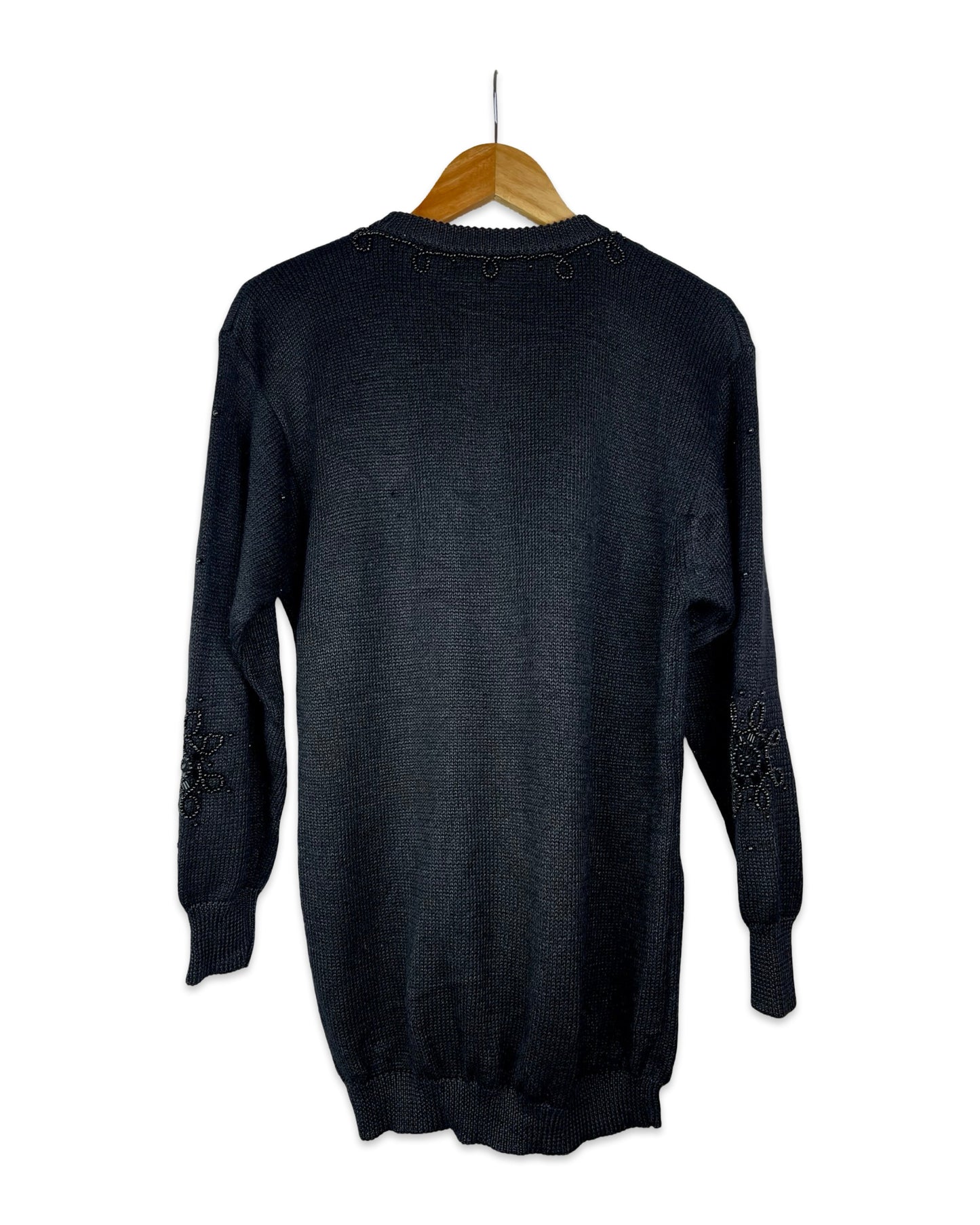 Zwarte vintage trui met kralen - M