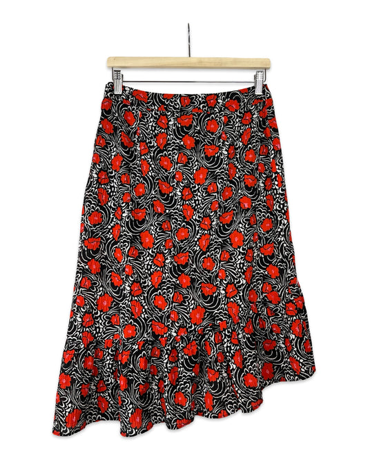 Seersucker rok met bloemenprint en ruche - S