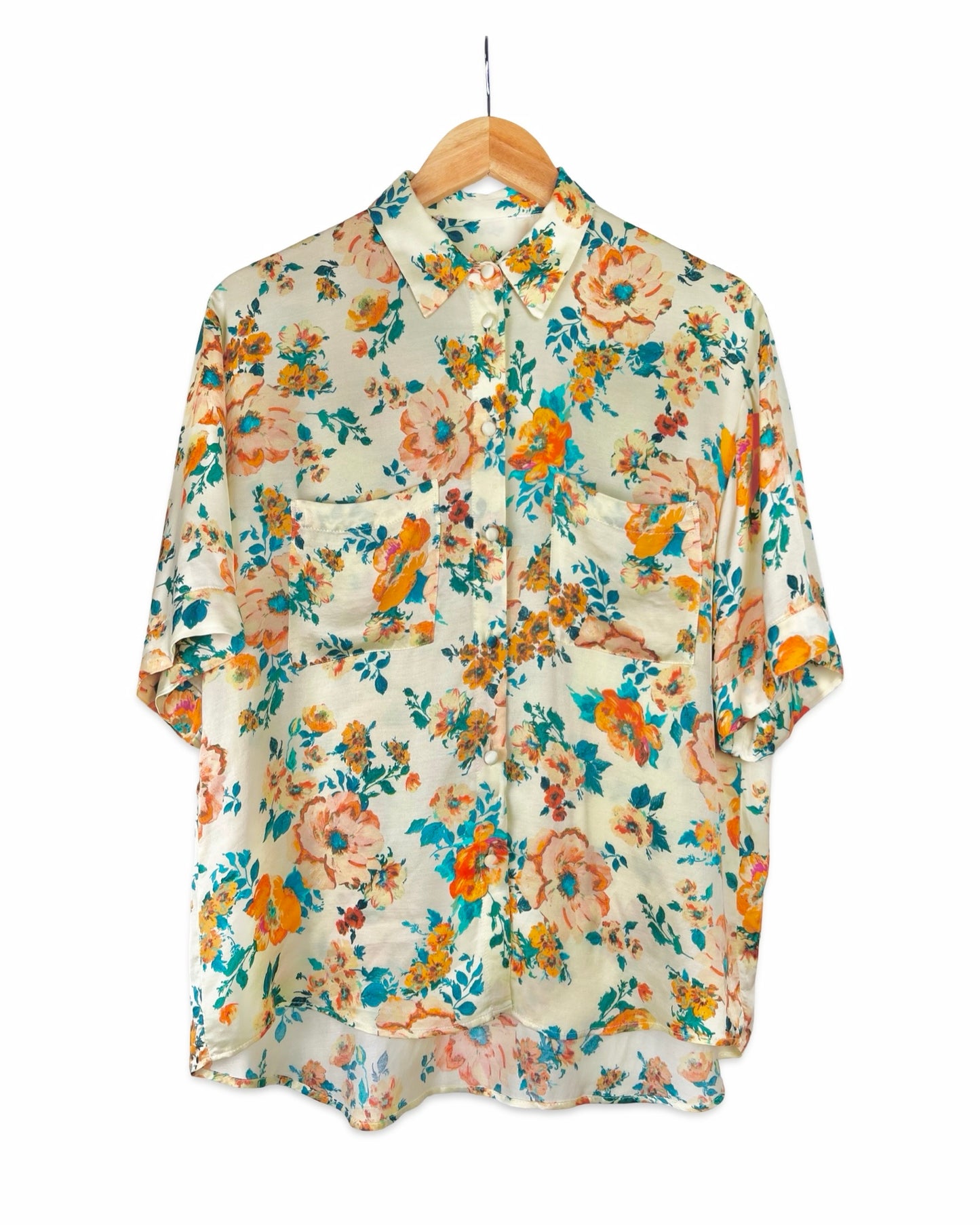 Vintage blouse met rozenprint - L