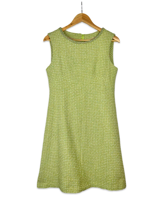 Sixties lichtgroene bouclé jurk - S