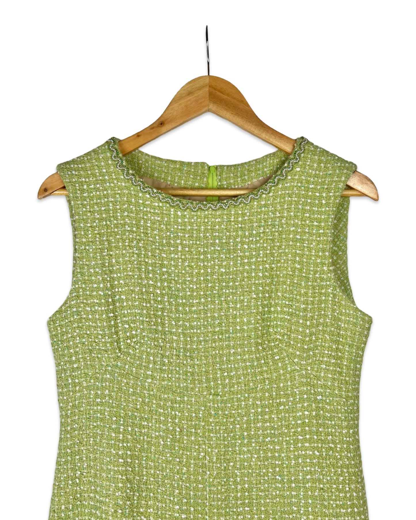 Sixties lichtgroene bouclé jurk - S