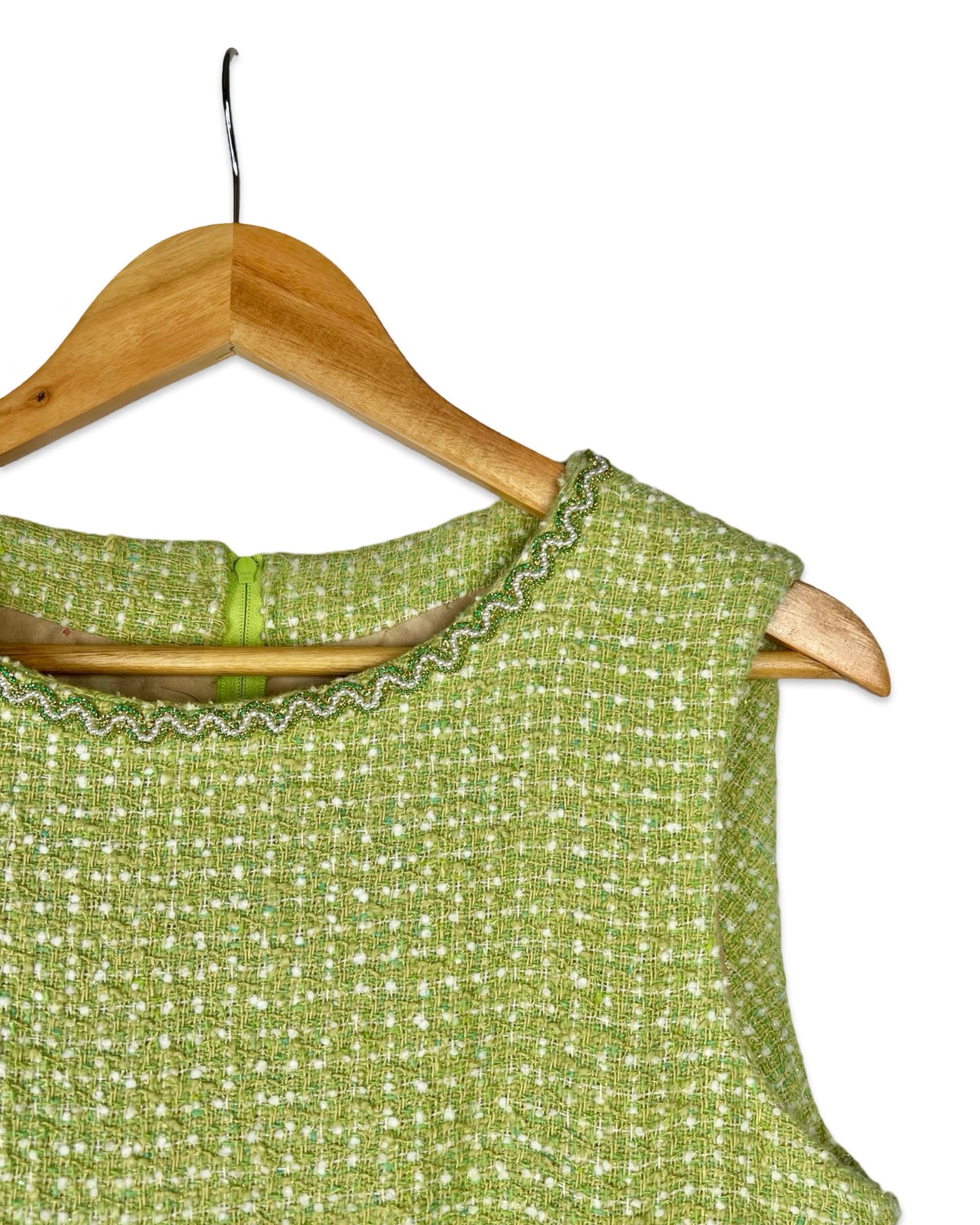Sixties lichtgroene bouclé jurk - S