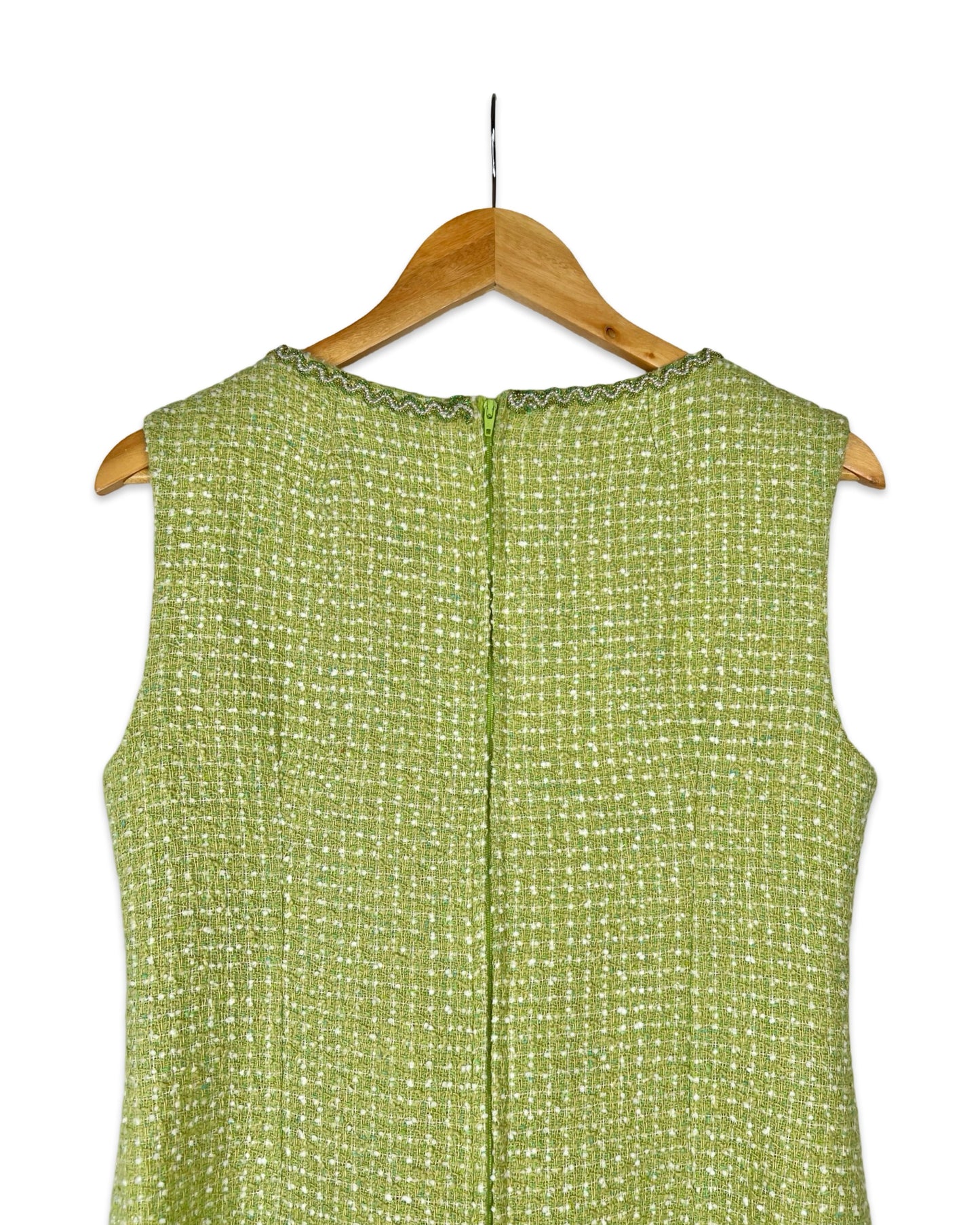Sixties lichtgroene bouclé jurk - S