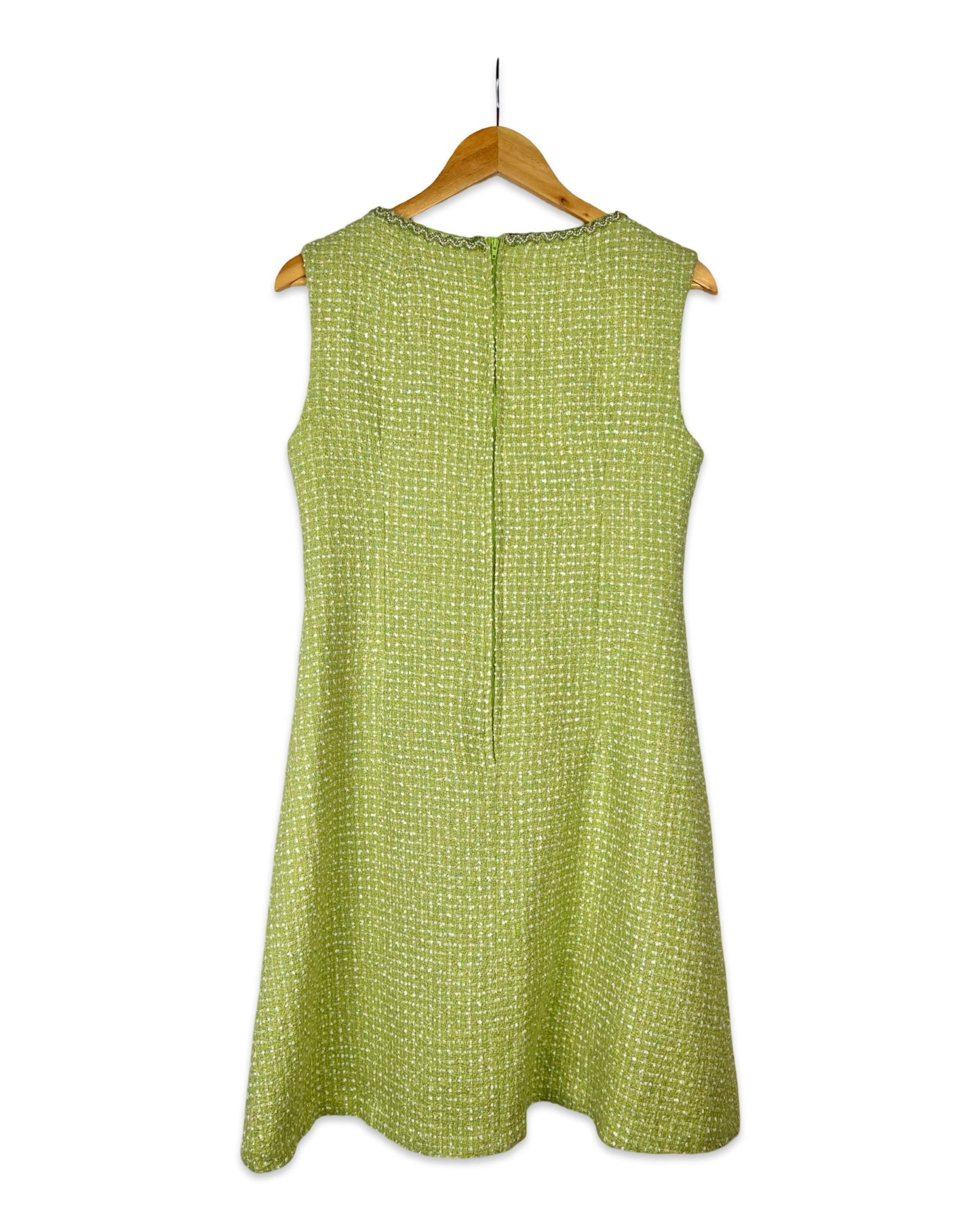 Sixties lichtgroene bouclé jurk - S