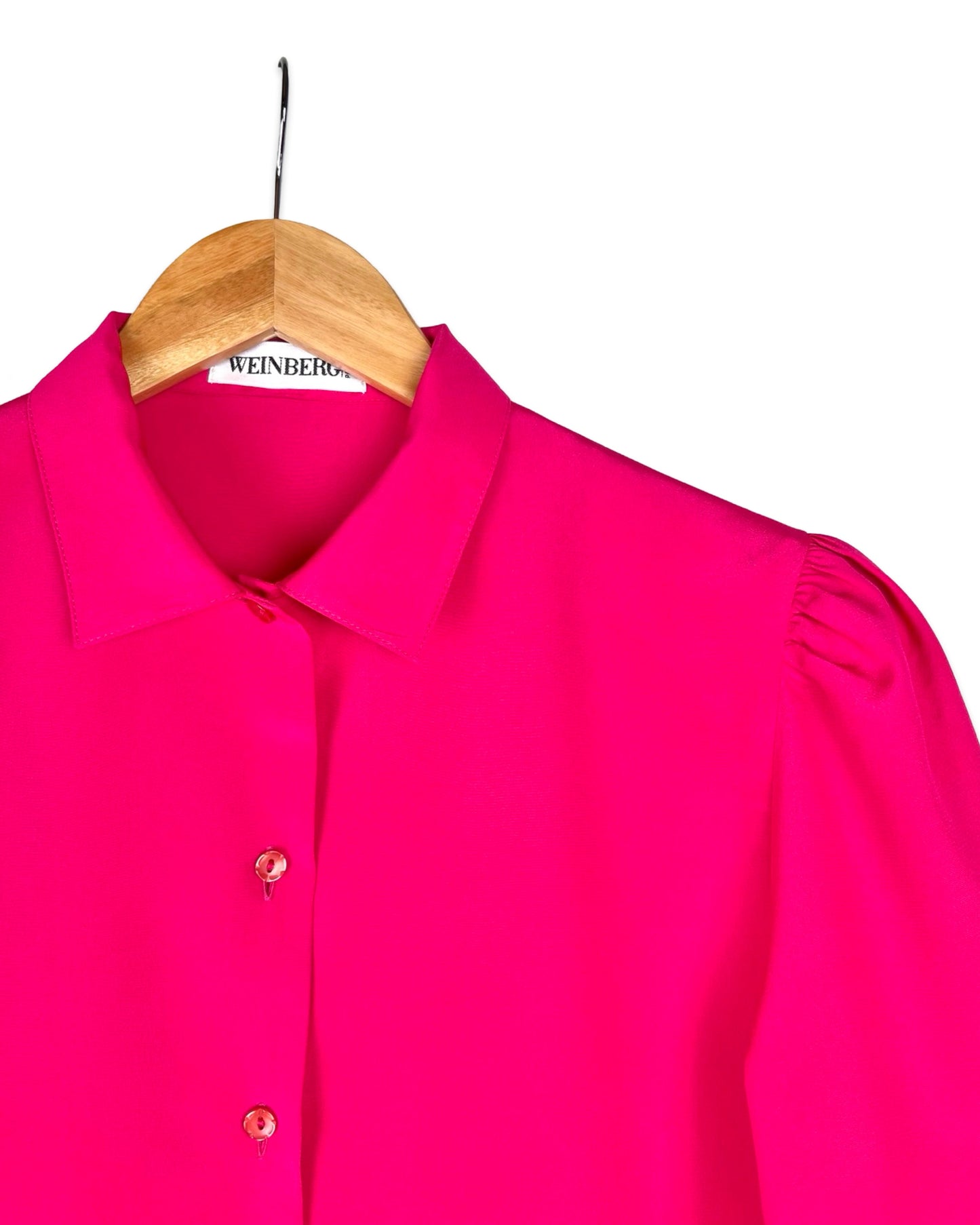 Vintage roze blouse met pofmouwen - L